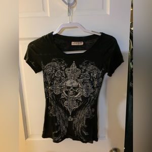 Rhinestone skull tattoo burnout tee